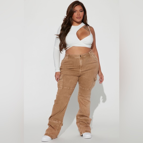 Fashionnova Camden Cargo Utility Jeans - Tan - Picture 1 of 8